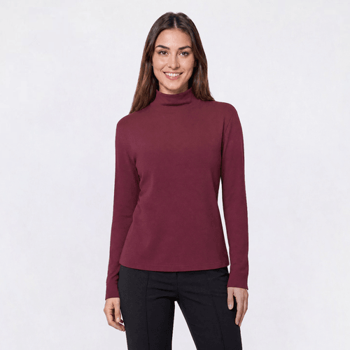 Womens Hasting & Smith Long Sleeve Solid Mock Neck Tee